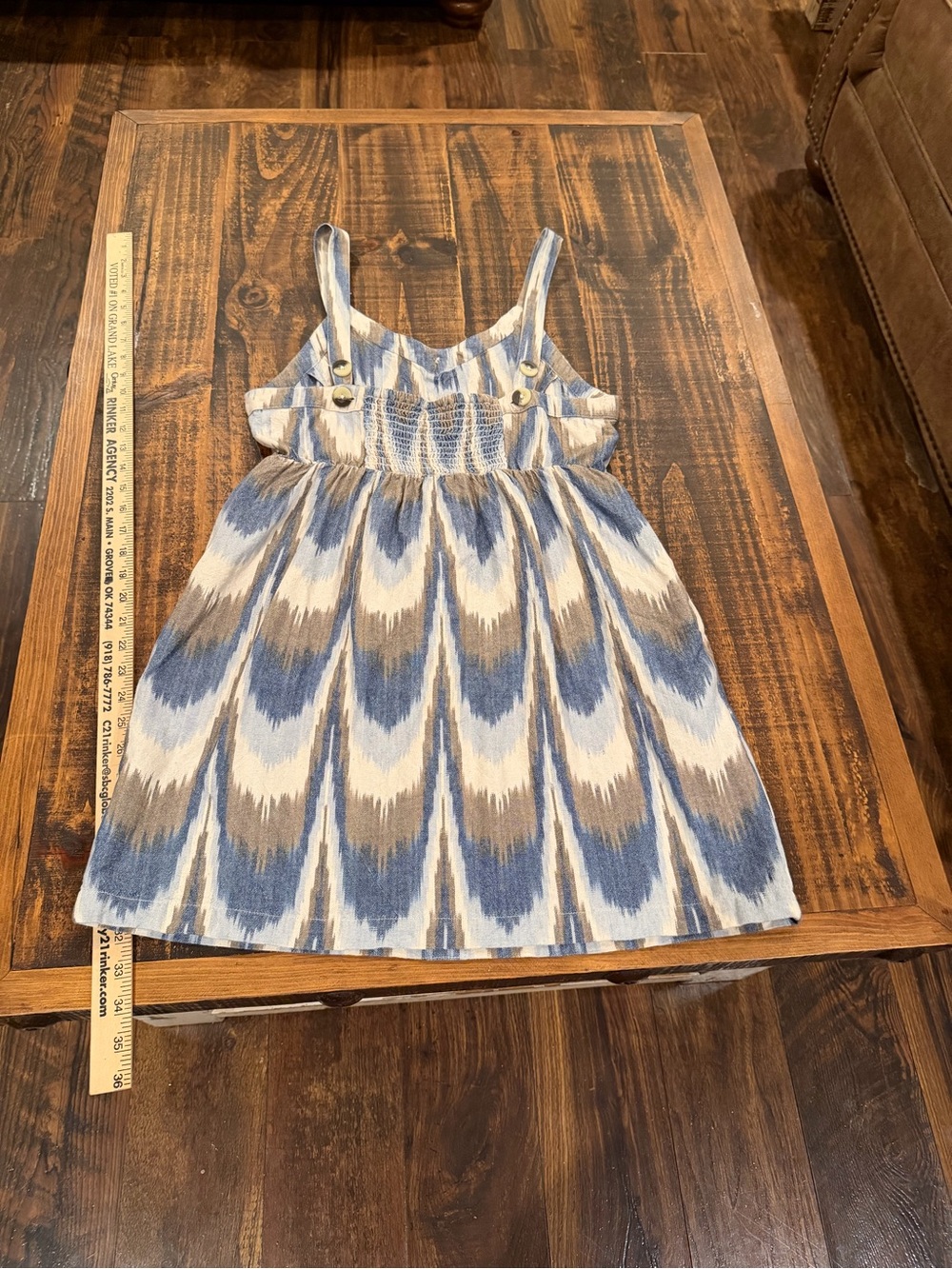 Shyanne Blue and Cream Ikat-Print Button Front Mini Dress - Picture 7 of 8